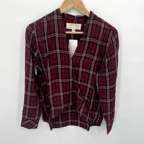 CLOTH & STONE NWT Evereve Plaid Drape Front Shirt // S - Picture 2 of 8